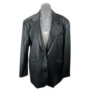 Future Collective x Kahlana Barfield Brown Faux Leather Blazer Coat Jacket Sz M